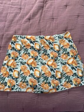 Abercrombie & Fitch Citrus Print Skort Lemon Orange Olive Summer large